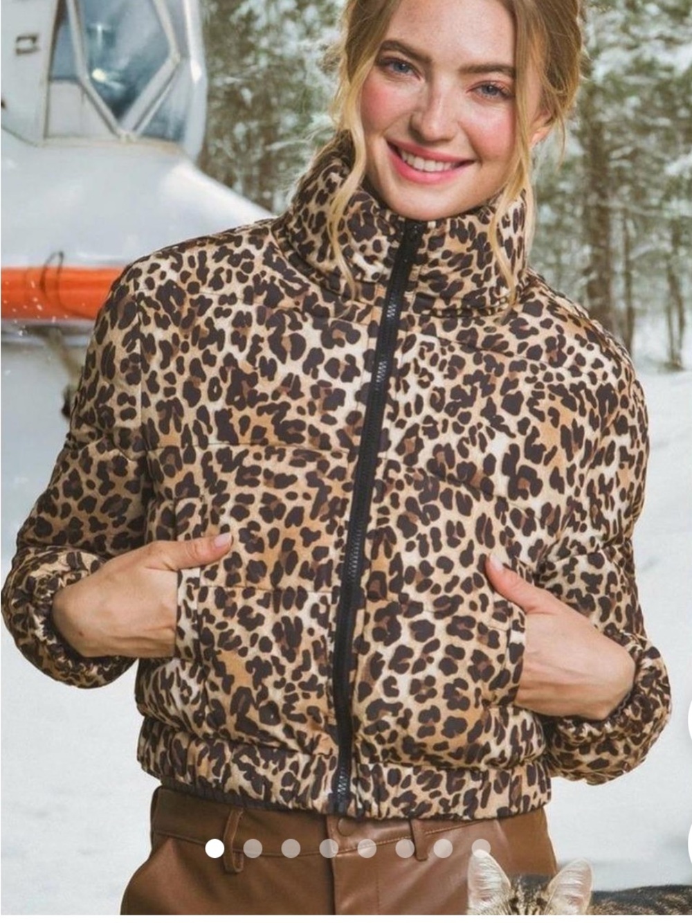 Love Tree Leopard Print Puffer Jacket - Brown